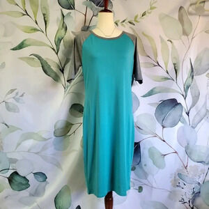LULAROE | Julia Dress in Teal & Gray sz L